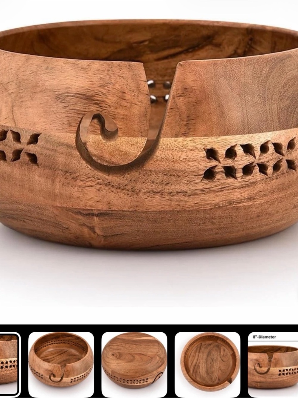 Hand-Carved Wooden Yarn Bowl in Natural Brown - Home Accents